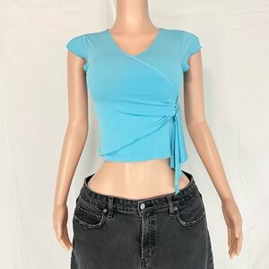 Amy Byer Light Blue Wrap Crop Top